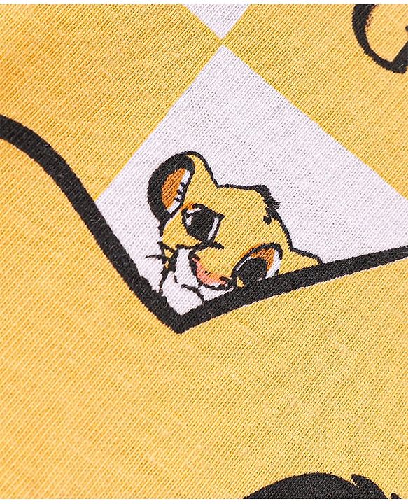 Babyhug Disney Cotton Knit Half Sleeves Checked T-Shirt with Lion King Graphics - White & Yellow