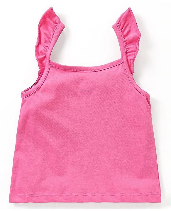 Babyhug Cotton Knit Frill Sleeves Unicorn Printed Night Suit - Pink & Yellow