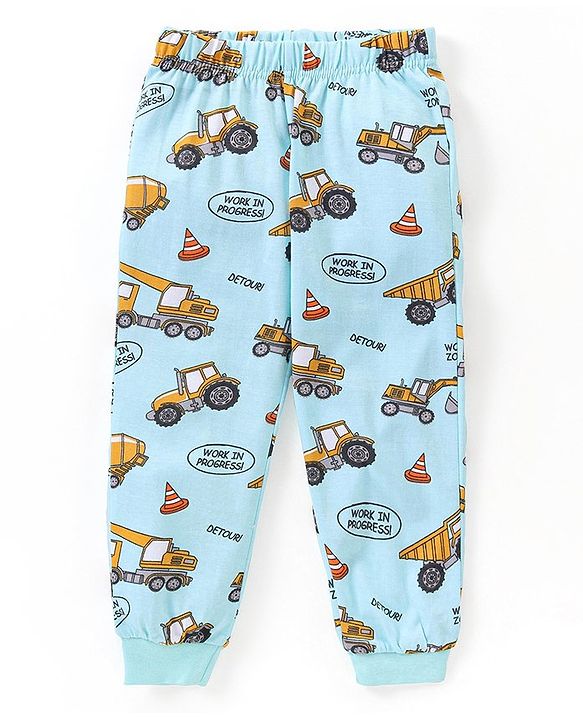 Babyhug Cotton Knit Half Sleeves Vehicles Printed Night Suit - Blue