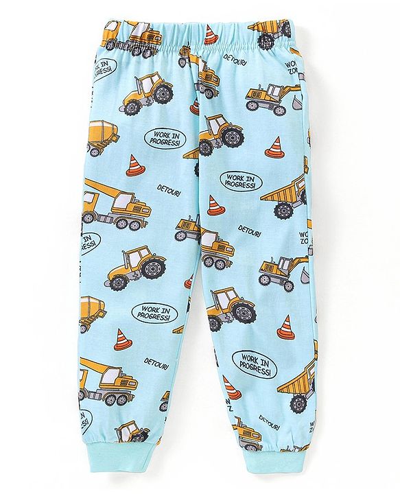 Babyhug Cotton Knit Half Sleeves Vehicles Printed Night Suit - Blue