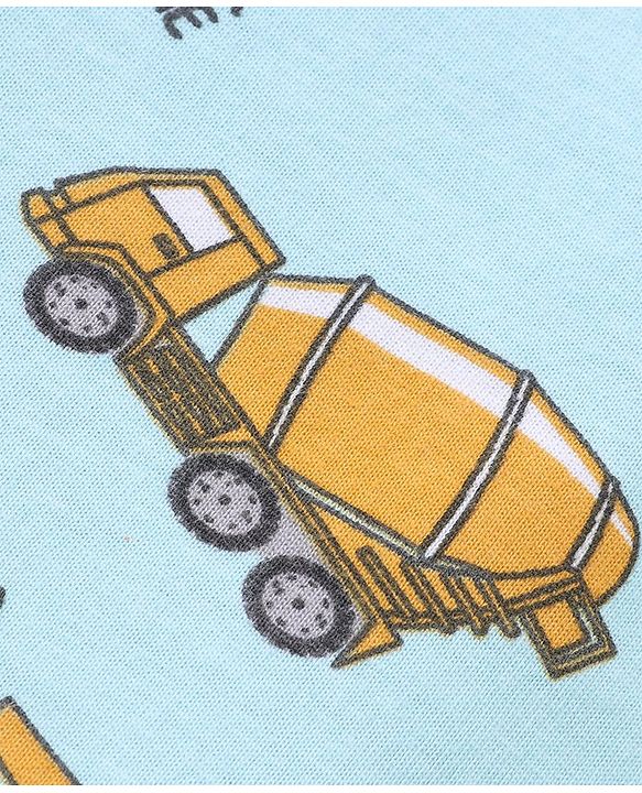 Babyhug Cotton Knit Half Sleeves Vehicles Printed Night Suit - Blue