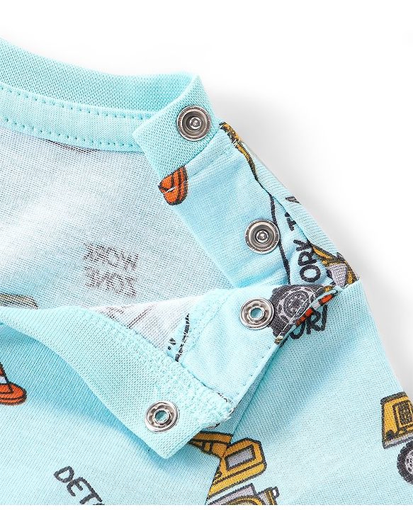 Babyhug Cotton Knit Half Sleeves Vehicles Printed Night Suit - Blue