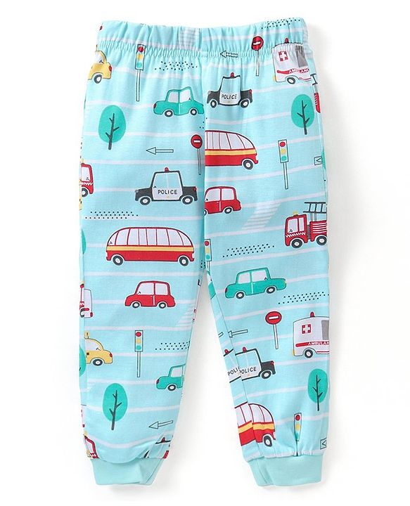 Babyhug Cotton Knit Half Sleeves Vehicles Printed Night Suit - Blue