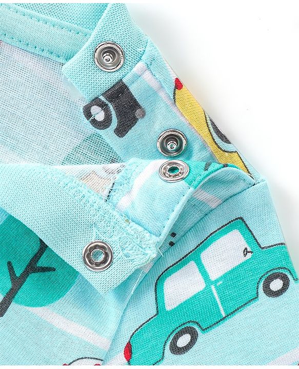 Babyhug Cotton Knit Half Sleeves Vehicles Printed Night Suit - Blue