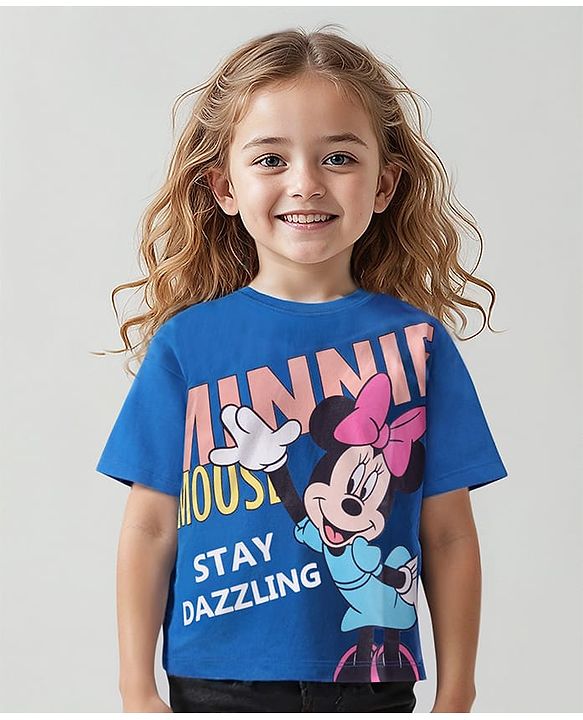 Babyhug Disney Cotton Knit Half Sleeves T-Shirt with Minnie Mouse Graphics - Blue