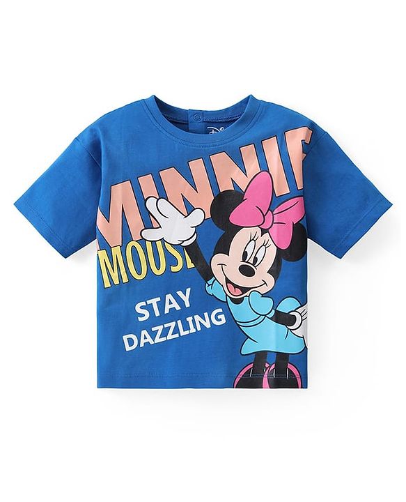 Babyhug Disney Cotton Knit Half Sleeves T-Shirt with Minnie Mouse Graphics - Blue