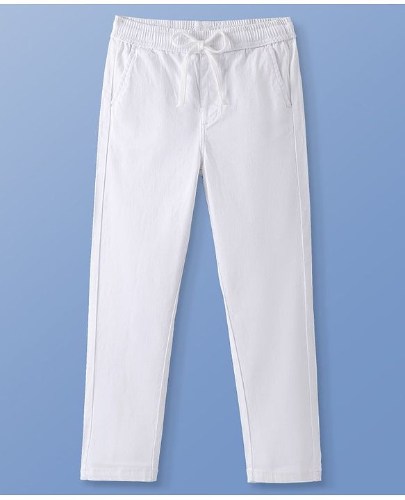 Pine Kids Cotton Elastane Full Length Solid Trouser Pant - White