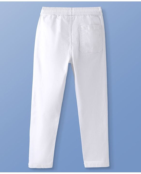 Pine Kids Cotton Elastane Full Length Solid Trouser Pant - White