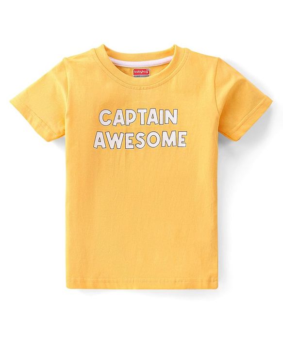 Babyhug Single Jersey Knit Dungaree with Half Sleeves T-Shirt Text & Boat Print - Yellow & Blue