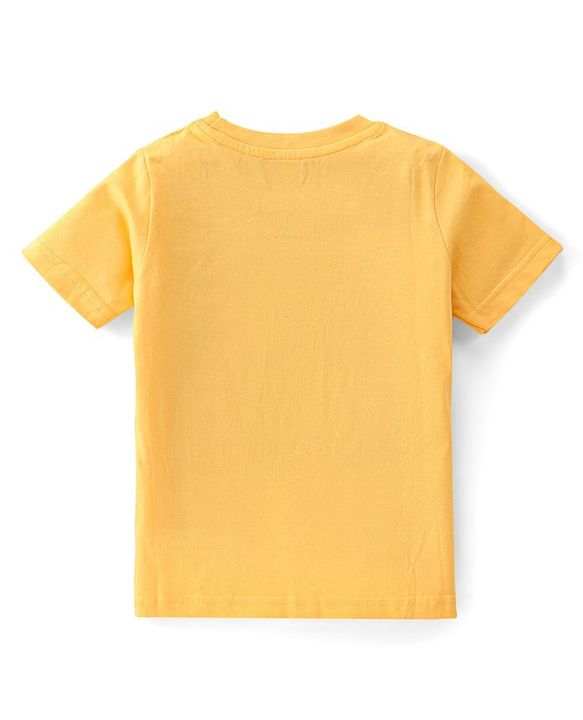 Babyhug Single Jersey Knit Dungaree with Half Sleeves T-Shirt Text & Boat Print - Yellow & Blue