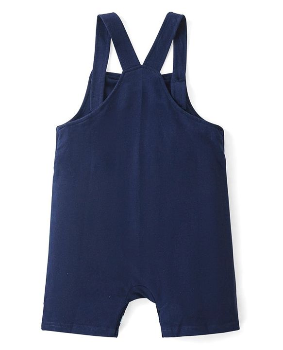 Babyhug Single Jersey Knit Dungaree with Half Sleeves T-Shirt Text & Boat Print - Yellow & Blue