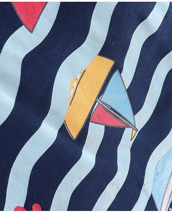 Babyhug Single Jersey Knit Dungaree with Half Sleeves T-Shirt Text & Boat Print - Yellow & Blue