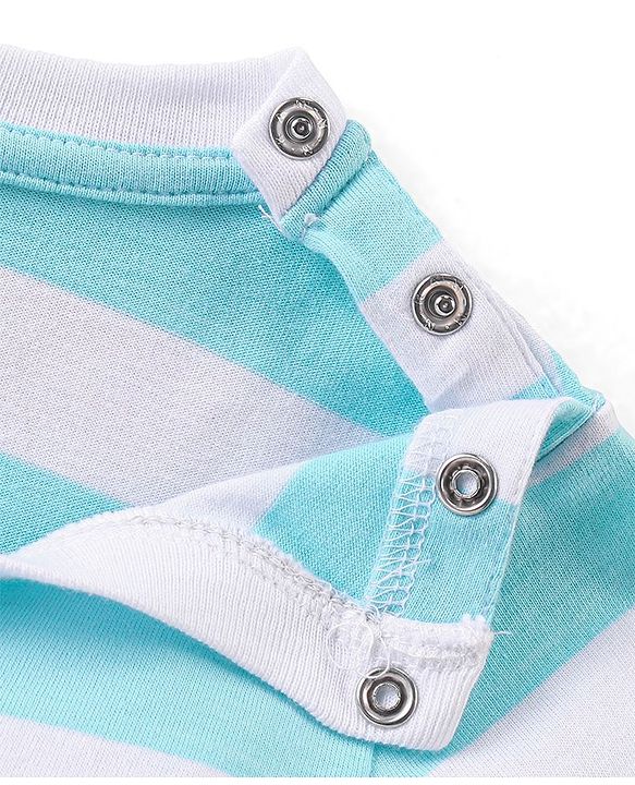 Babyhug Single Jersey Half Sleeves Striped Night Suit Giraffe & Bear Print - Light Blue