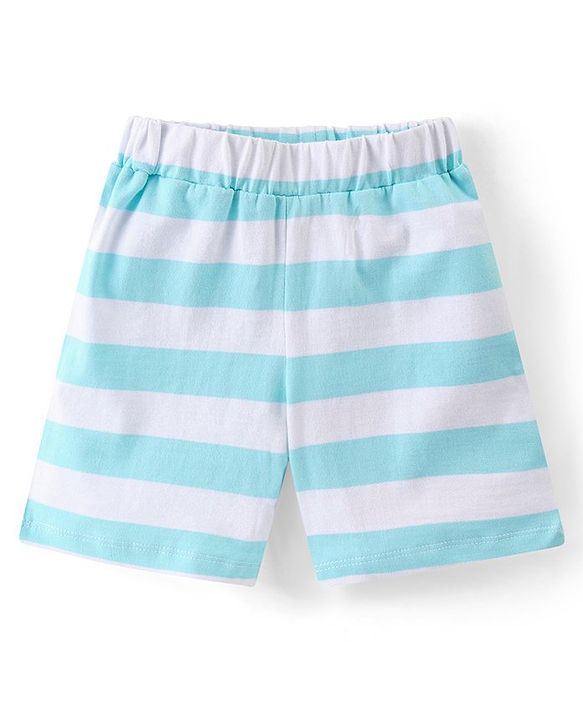 Babyhug Single Jersey Half Sleeves Striped Night Suit Giraffe & Bear Print - Light Blue