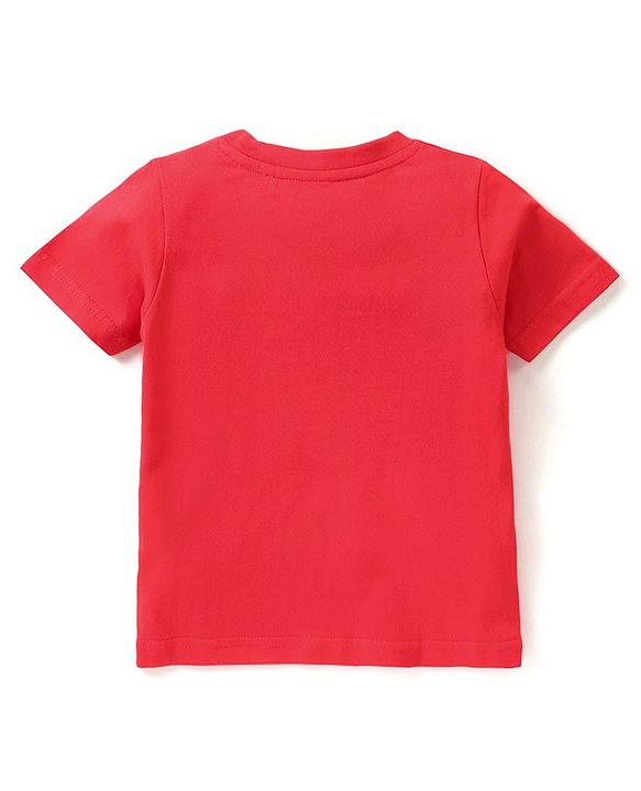 Babyhug Single Jersey Knit Dungaree &  Half Sleeves T-Shirt Dino Print - Red & Blue