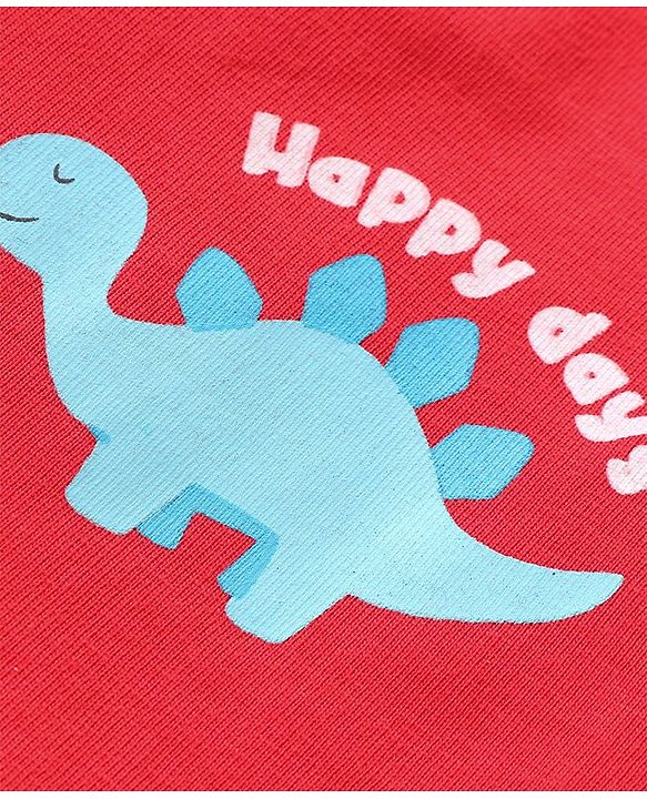 Babyhug Single Jersey Knit Dungaree &  Half Sleeves T-Shirt Dino Print - Red & Blue