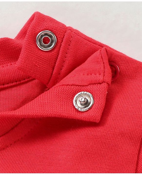 Babyhug Single Jersey Knit Dungaree &  Half Sleeves T-Shirt Dino Print - Red & Blue