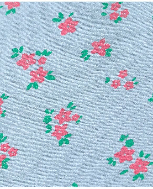 Pine Kids Denim Mid Thigh Shorts with Belt Floral Print - Blue