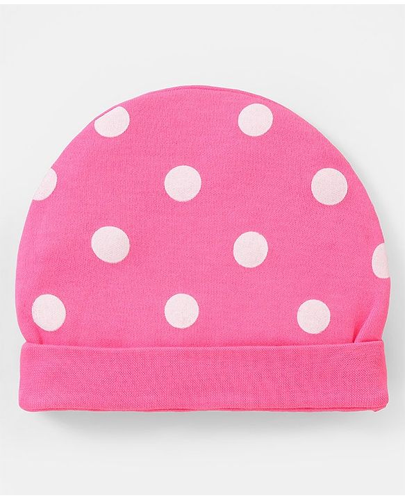 Babyhug 100% Cotton Caps with Bow Applique Ice Cream & Polka Dots Print Pack of 2 - Yellow White & Pink