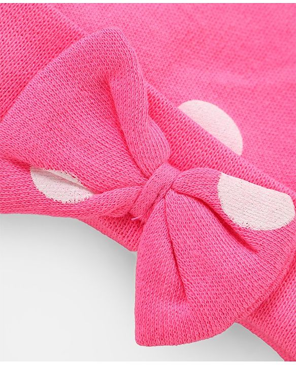 Babyhug 100% Cotton Caps with Bow Applique Ice Cream & Polka Dots Print Pack of 2 - Yellow White & Pink