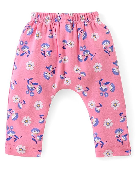 Babyhug Cotton Knit Full Length Diaper Leggings With Floral Print Pack Of 3 - Multicolor
