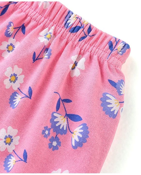 Babyhug Cotton Knit Full Length Diaper Leggings With Floral Print Pack Of 3 - Multicolor