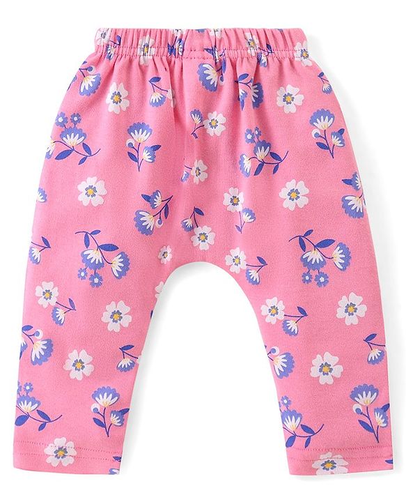 Babyhug Cotton Knit Full Length Diaper Leggings With Floral Print Pack Of 3 - Multicolor