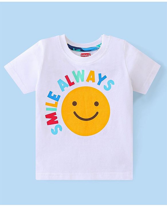 Babyhug 100% Cotton Knit Dungaree and Half Sleeves T-Shirt Set with Text Print - Blue