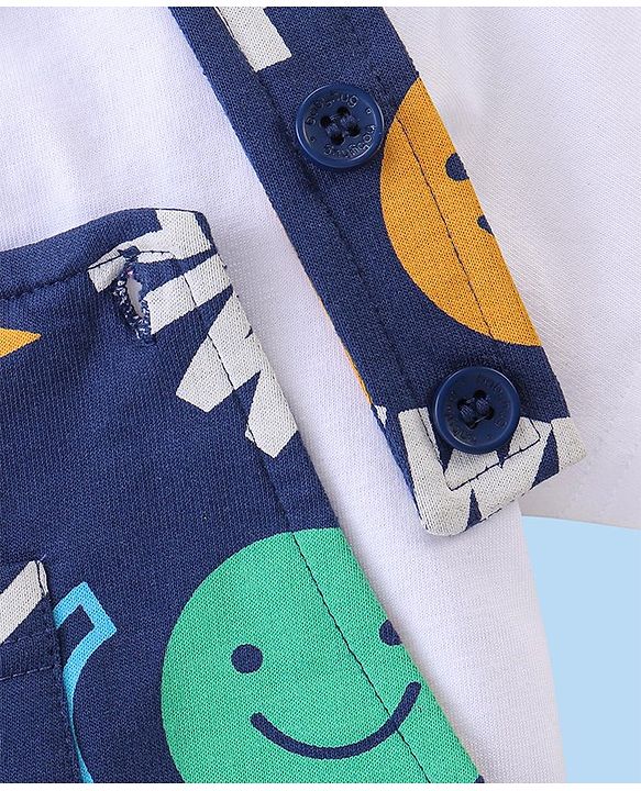Babyhug 100% Cotton Knit Dungaree and Half Sleeves T-Shirt Set with Text Print - Blue