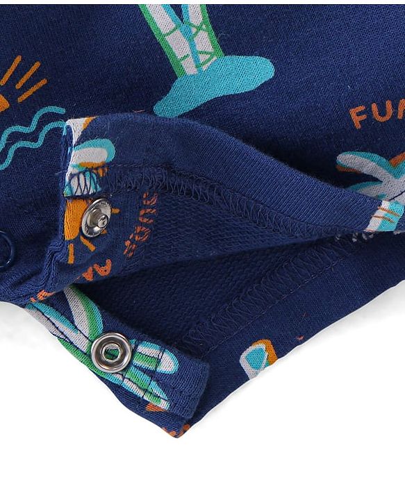 Babyhug Single Jersey Knit Beach Theme Printed Dungaree with Half Sleeves T-Shirt - Orange & Blue