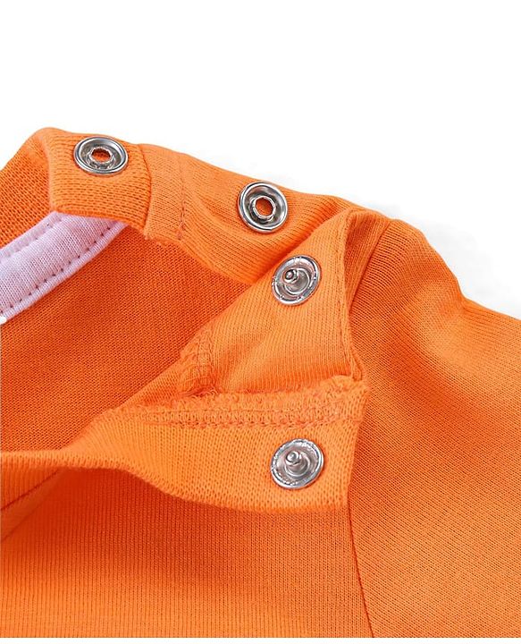 Babyhug Single Jersey Knit Beach Theme Printed Dungaree with Half Sleeves T-Shirt - Orange & Blue