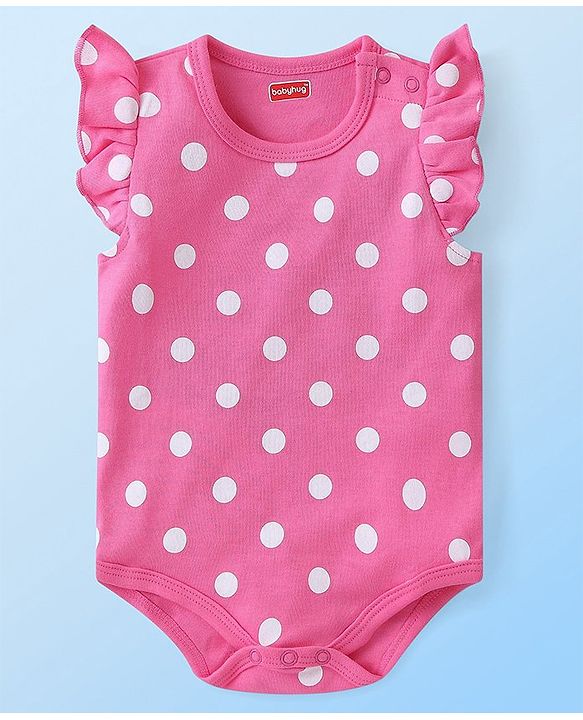 Babyhug 100% Cotton Knit Frill Sleeves Polka Dots & Ice Cream Printed Onesies Pack of 2 - White & Pink