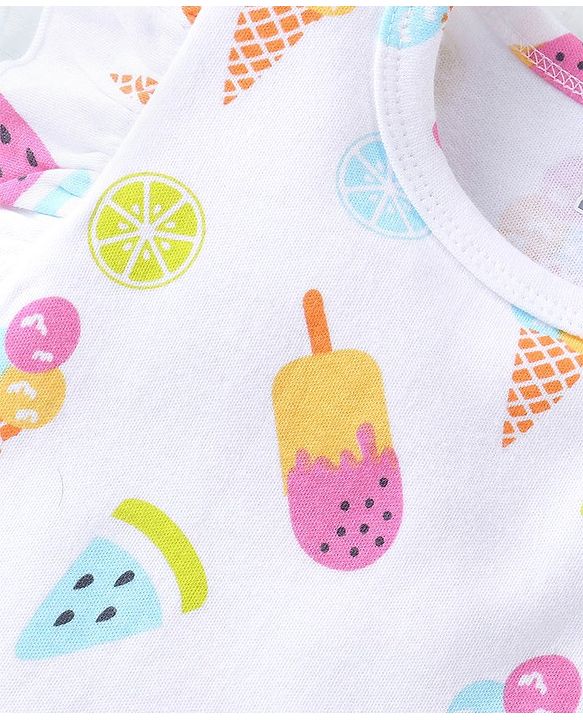 Babyhug 100% Cotton Knit Frill Sleeves Polka Dots & Ice Cream Printed Onesies Pack of 2 - White & Pink