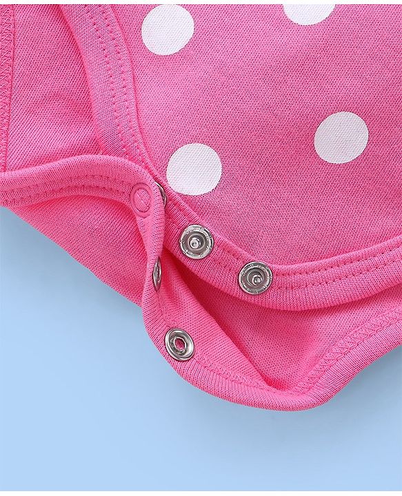 Babyhug 100% Cotton Knit Frill Sleeves Polka Dots & Ice Cream Printed Onesies Pack of 2 - White & Pink