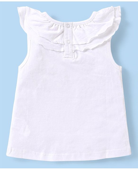 Babyhug Cotton Knit Sleeveless Top with Frills & Fruit Graphics -White