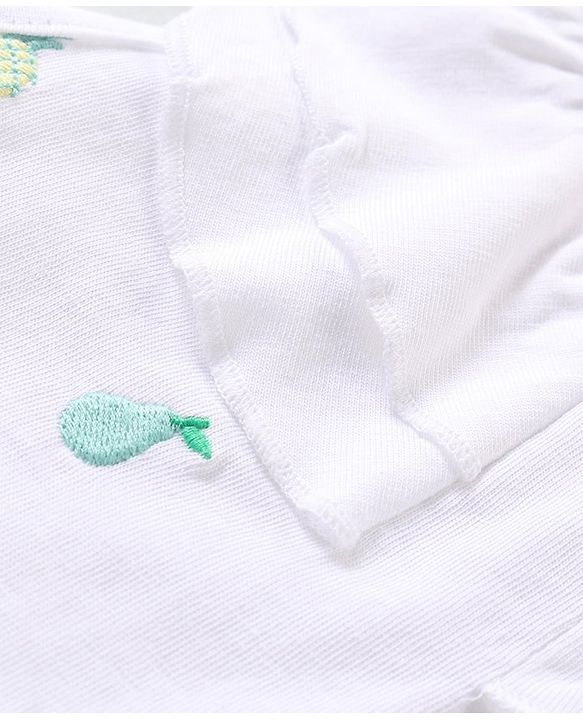 Babyhug Cotton Knit Sleeveless Top with Frills & Fruit Graphics -White