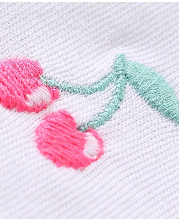 Babyhug Cotton Knit Sleeveless Top with Frills & Fruit Graphics -White