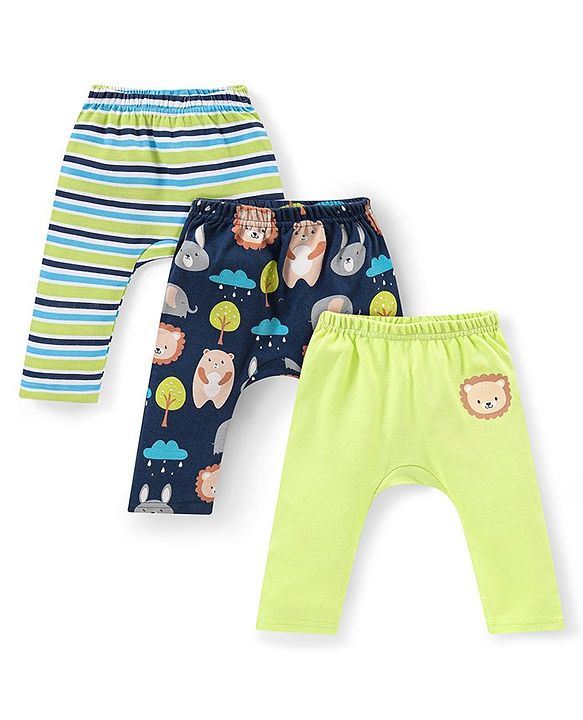Babyhug Interlock Full Length Diaper Leggings Animal Print Pack of 3 - Multicolour