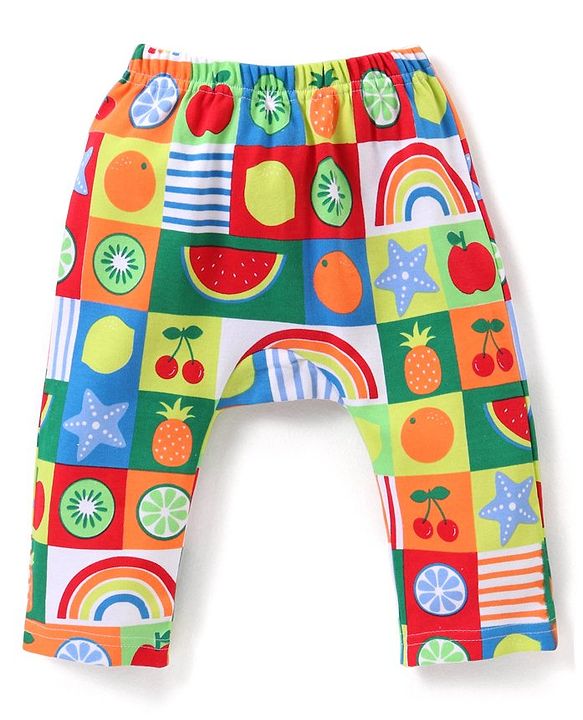 Babyhug Interlock Full Length Diaper Leggings Fruits Print Pack of 3 - Multicolour