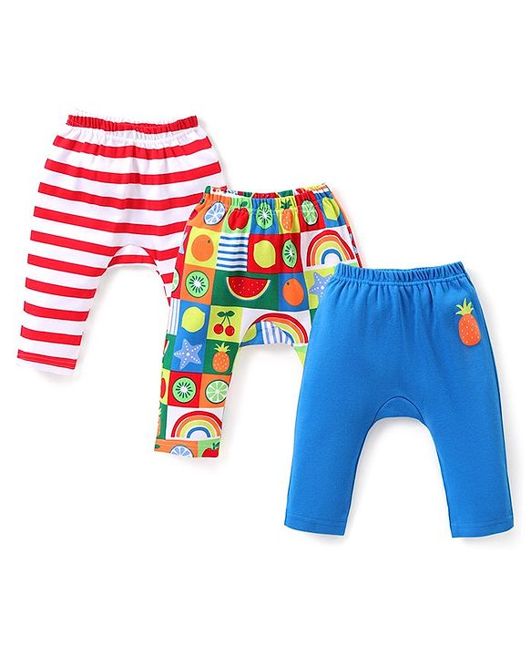 Babyhug Interlock Full Length Diaper Leggings Fruits Print Pack of 3 - Multicolour