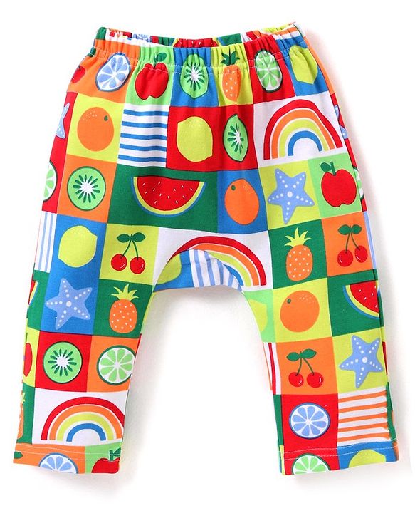 Babyhug Interlock Full Length Diaper Leggings Fruits Print Pack of 3 - Multicolour