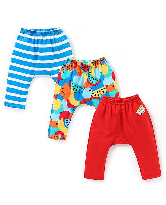 Babyhug Interlock Full Length Diaper Leggings Fruits Print Pack of 3 - Multicolour