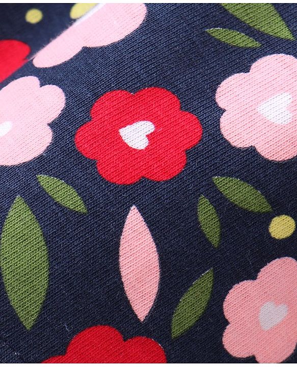 Babyhug Cotton Jersey Knit Sleeveless Floral Printed Frock with Headband  - Navy