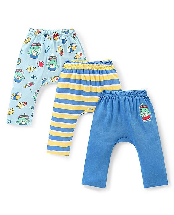 Babyhug Interlock Full Length Diaper Leggings Animal Print Pack of 3 - Multicolour