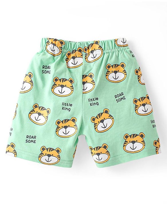 Babyhug Cotton Knit Half Sleeves Night Suit With Tiger Print - Multicolor