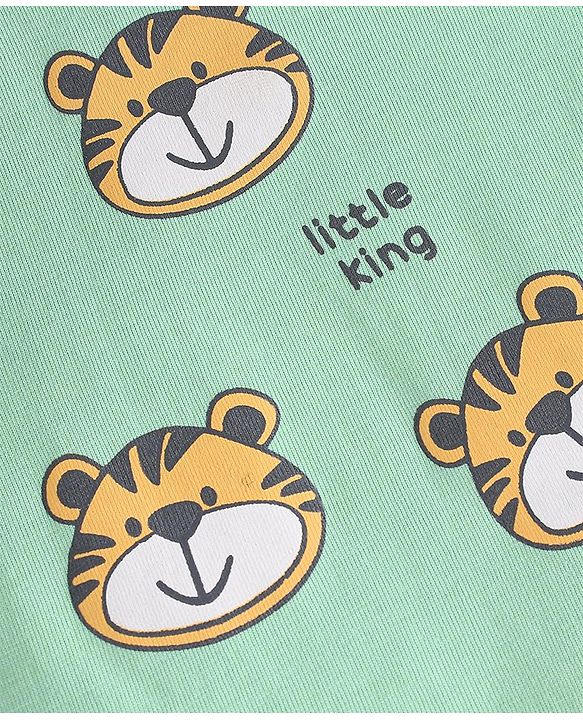 Babyhug Cotton Knit Half Sleeves Night Suit With Tiger Print - Multicolor