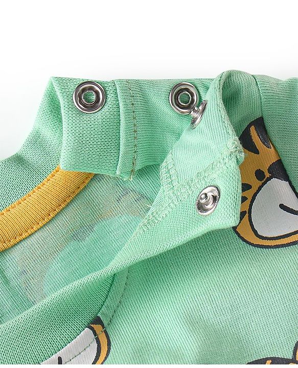 Babyhug Cotton Knit Half Sleeves Night Suit With Tiger Print - Multicolor