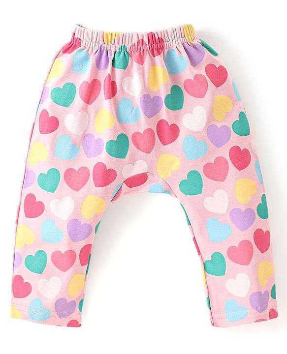 Babyhug Cotton Knit Full Length Diaper Leggings with Heart & Rainbow Print Pack of 3 - Multicolour