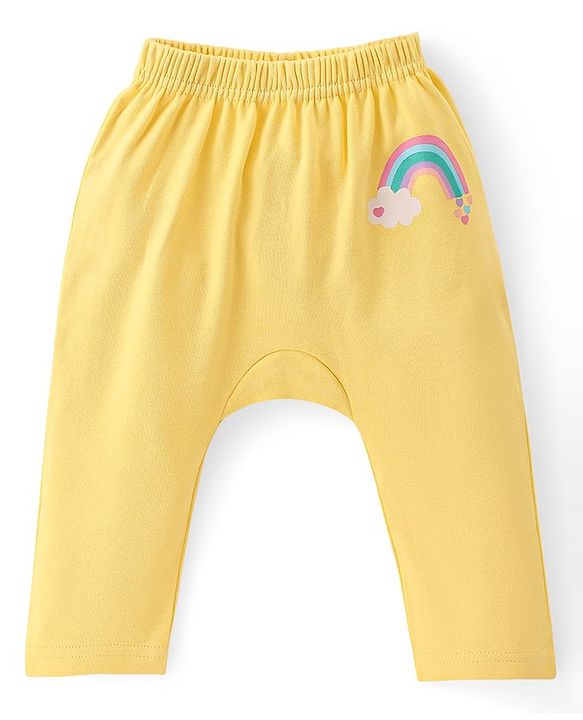 Babyhug Cotton Knit Full Length Diaper Leggings with Heart & Rainbow Print Pack of 3 - Multicolour