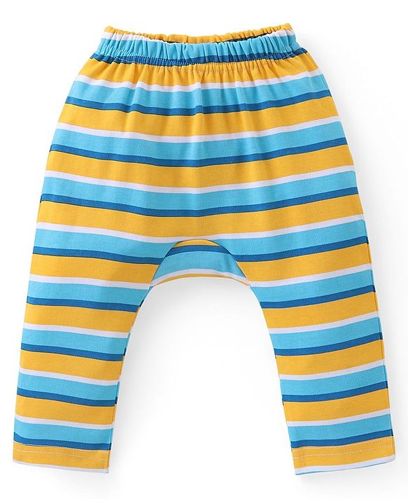 Babyhug Cotton Knit Full Length Striped Diaper Leggings Text Print Pack of 3 - Multicolour